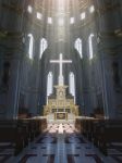  akasa_tanaha_(user_uhrn4435) altar bench church commentary_request cross highres indoors latin_cross light_particles light_rays no_humans original scenery 