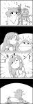  4koma blanket bow bowl cirno comic commentary_request detached_sleeves dreaming emphasis_lines frog_hair_ornament futon greyscale hair_bow hair_ornament hair_tubes highres holding holding_spoon ice ice_shaver ice_wings kochiya_sanae lying monochrome nontraditional_miko on_back shaved_ice short_hair smile snake_hair_ornament sparkle spoon sweat tani_takeshi thumbs_up touhou translation_request waking_up wings wiping_forehead yukkuri_shiteitte_ne 