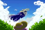  blue_sky bush clouds halberd_(airship) hat highres kirby kirby_(series) no_humans sky sun_hat watching 