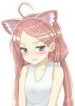  1girl ahoge animal_ears bangs bare_shoulders blue_eyes blush breasts cat_ears closed_mouth collarbone eyebrows_visible_through_hair forehead hair_ornament hairclip highres hinata_channel jd_(bibirijd) long_hair looking_at_viewer low_twintails nekomiya_hinata parted_bangs pink_hair small_breasts solo tank_top twintails v-shaped_eyebrows very_long_hair virtual_youtuber white_tank_top 