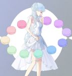  1girl bangs blue_hair blue_nails detached_collar dress earrings eating food hair_rings hatsune_miku jewelry long_hair macaron nail_polish necklace pearl_necklace see-through short_sleeves solo very_long_hair vocaloid white_dress 