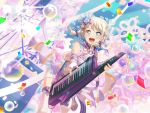  balloon bang_dream! blush dress green_eyes keyboards short_hair smile twin_braids wakamiya_eve white_hair 