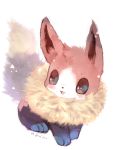  :d alternate_color brown_eyes commentary_request eevee fang fluffy gen_1_pokemon highres looking_at_viewer manino_(mofuritaionaka) multicolored multicolored_eyes no_humans open_mouth pokemon pokemon_(creature) signature sitting smile solo 