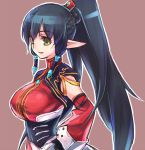  black_hair breasts costume detached_sleeves elf elsword eyebrows_visible_through_hair fenriart_solace gloves green_eyes large_breasts long_hair open_mouth pointy_ears ponytail rena_(elsword) sketch wanko_(takohati8) 