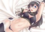  1girl abs armpits bandage belt black_hair blush board_game breasts cosplay fate_(series) go hair_between_eyes headband kantai_collection long_hair looking_at_viewer medium_breasts ooyodo_(kantai_collection) open_mouth solo thealagator 