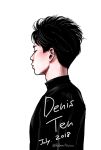  1boy 2018 black_hair black_shirt character_name closed_mouth dated denis_ten highres kubo_mitsurou looking_afar male_focus real_life shirt simple_background turtleneck twitter_username upper_body white_background 