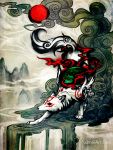  amaterasu animal facing_viewer no_humans ookami_(game) solo watermark web_address wenqing_yan white_wolf wolf 