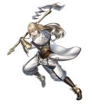  1boy armor axe bangs battle_axe blonde_hair boots brown_footwear capelet fire_emblem fire_emblem:_kakusei fire_emblem_heroes full_body gloves haru_(toyst) highres holding holding_weapon knee_boots leg_up long_hair long_sleeves looking_away male_focus official_art pants parted_lips pelvic_curtain riviera_(fire_emblem) sidelocks solo transparent_background vambraces weapon 