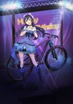  1girl bangs bare_shoulders bicycle blue_dress blue_hair blush bow choker commentary_request dress earrings full_body gloves ground_vehicle hair_between_eyes hair_bow hair_ornament happy_birthday heart heart_hands highres jewelry kira-kira_sensation! long_hair looking_at_viewer love_live! love_live!_school_idol_project open_mouth solo sonoda_umi thigh-highs white_gloves white_legwear yellow_eyes 