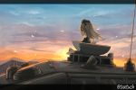  1girl brown_eyes brown_hair centurion_(tank) clouds day emblem evening girls_und_panzer ground_vehicle highres long_hair military military_uniform military_vehicle motor_vehicle selection_university_(emblem) selection_university_military_uniform shimada_arisu sky sunset tacch tank tank_turret uniform 