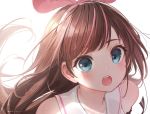  1girl :o a.i._channel bangs bare_shoulders blue_eyes blush bow brown_hair eyebrows_visible_through_hair floating_hair hairband kizuna_ai long_hair looking_at_viewer multicolored_hair open_mouth pink_bow pink_hair pink_hairband portrait round_teeth ryota_(ry_o_ta) sailor_collar shade shirt signature simple_background sleeveless sleeveless_shirt solo streaked_hair swept_bangs teeth two-tone_hair upper_teeth virtual_youtuber white_background white_sailor_collar white_shirt 