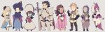  4boys 4girls absurdres alfyn_(octopath_traveler) animal_ears anklet arabian_clothes armlet armor blonde_hair bonet bracelet braid bravely_default_(series) brown_hair cape chibi circlet cyrus_(octopath_traveler) dancer dress earrings everyone gloves green_eyes h&#039;aanit_(octopath_traveler) harem_outfit hat highres hood jewelry long_hair looking_at_viewer midriff multiple_boys multiple_girls navel necklace octopath_traveler olberic_eisenberg open_mouth ophilia_(octopath_traveler) primrose_azelhart see-through short_hair simple_background skirt smile staff sword tail tekutonbo therion_(octopath_traveler) tressa_(octopath_traveler) turban veil weapon wolf_ears wolf_tail yellow_eyes 