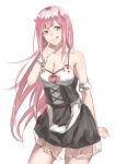  1girl :q absurdres arm_strap black_skirt breasts cleavage collarbone cosplay_request cowboy_shot darling_in_the_franxx floating_hair forest green_eyes highres horns index_finger_raised liudaohai6001 long_hair looking_at_viewer medium_breasts miniskirt nature pink_hair see-through simple_background sketch skirt solo standing tongue tongue_out very_long_hair white_background wrist_cuffs zero_two_(darling_in_the_franxx) 