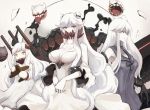  3girls aircraft aircraft_carrier_hime airplane breasts dress hair_between_eyes kantai_collection large_breasts long_dress long_hair looking_at_viewer midway_hime multiple_girls neckerchief northern_ocean_hime red_eyes sailor_collar sailor_dress sela_chimorpha shinkaisei-kan small_breasts turret weapon white_hair white_skin yellow_eyes 