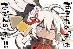  !! 1girl :&lt; ahoge angeltype animal_ears bangs black_bow black_jacket bow chibi closed_mouth commentary_request curled_tail dark_skin dog_ears dog_girl dog_tail eyebrows_visible_through_hair eyes_visible_through_hair fate/grand_order fate_(series) floating_hair food foreshortening grey_eyes grey_hair hair_between_eyes hair_bow hair_ornament half_updo holding holding_food jacket jitome kemonomimi_mode long_hair long_sleeves looking_at_viewer oden okita_souji_(alter)_(fate) okita_souji_(fate)_(all) open_clothes open_jacket outstretched_arm short_over_long_sleeves short_sleeves sidelocks simple_background solo standing tail tassel translated v-shaped_eyebrows very_long_hair white_background 