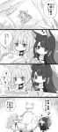  &gt;_&lt; 1boy 2girls 4koma ? admiral_(azur_lane) akagi_(azur_lane) animal_ears azur_lane bangs blush cat_ears cat_tail chibi closed_eyes closed_mouth comic commentary_request eyebrows_visible_through_hair facing_away fake_animal_ears fake_tail fox_ears fox_girl fox_tail gloves greyscale hat heart highres holding holding_scissors japanese_clothes kaga_(azur_lane) kimono kitsune long_sleeves military_hat military_jacket monochrome multiple_girls newspaper nose_blush pants peaked_cap petting putimaxi scissors smile spoken_question_mark squatting star tail tape translation_request wavy_mouth wide_sleeves 