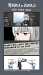  3girls 4koma blonde_hair character_name closed_eyes comic commentary cup dated english english_commentary from_behind gremyashchy_(greythorn032) grey_eyes grey_hair greythorn032 gun gun_to_head highres leningrad_(greythorn032) long_hair military military_uniform motion_blur multiple_girls newspaper okhotnik_(greythorn032) original pantyhose personification rigging school_uniform serafuku smile teacup uniform weapon world_of_warships 