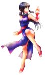  1girl ayo_(isy8800) bare_arms bare_legs bare_shoulders black_eyes black_hair breasts chi-chi_(dragon_ball) chinese_clothes clenched_hand dragon_ball dragon_ball_(classic) eyebrows_visible_through_hair fighting_stance full_body long_hair looking_away open_mouth pink_footwear ponytail serious shoes simple_background solo_focus white_background wristband 