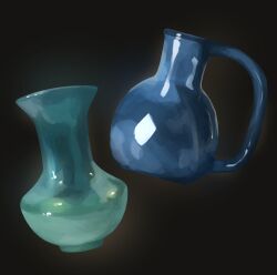  absurdres art_study black_background blue_theme glowing highres himochuu no_humans object_focus original painterly simple_background still_life vase 