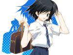  black_hair blue_eyes colorful_dot highres nakamura_takeshi necktie school_uniform short_hair wallpaper wink 