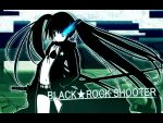  black_rock_shooter black_rock_shooter_(character) blue_eyes don katana long_hair midriff shorts solo sword twintails weapon 