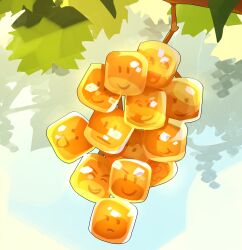  &gt;:) :/ :d :t :| absurdres branch character-themed_food closed_mouth commentary day english_commentary food food_focus fruit grapes highres himochuu leaf multiple_expressions no_humans outdoors painterly roblox smile smirk tree v-shaped_eyebrows 