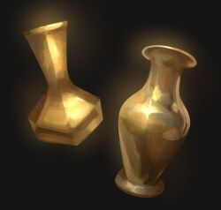  absurdres art_study black_background commentary english_commentary glowing highres himochuu no_humans object_focus original painterly simple_background still_life vase yellow_theme 