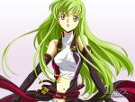  c.c. cc code_geass detached_sleeves extraction green_hair highres long_hair midriff navel wallpaper yellow_eyes 