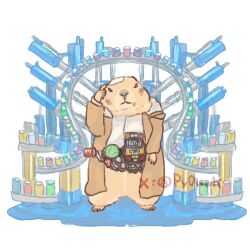 animal_focus brown_cloak build_driver cloak full_body fullbottle genius_fullbottle henshin_pose kamen_rider kamen_rider_build kamen_rider_build_(genius_form) kamen_rider_build_(series) kiryuu_sento prairie_dog py0wwk rider_belt simple_background solo twitter_username white_background