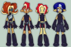  afro agent_8_(splatoon) blue_hair closed_mouth dark_skin deformed eyelashes highres mohawk multicolored_hair octoling octoling_boy octoling_girl octoling_player_character pointy_ears red_hair roachgore round_nose splatoon_(series) suction_cups takozonesu tentacle_hair turtleneck 