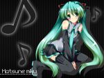  black hatsune_miku long_hair musical_note solo twintails vocaloid 