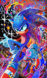 113rii 1boy animal_nose blue_fur commentary furry furry_male gloves green_eyes hedgehog hedgehog_boy highres red_shoes shoes short_tail solo sonic_(series) sonic_the_hedgehog tail