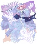  butterflies fan hat mitake_eiru pink_eyes pink_hair saigyouji_yuyuko short_hair touhou 