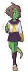  dragon_tail glasses green_skin monster_girl original ryujin_senpai ryuujin_no_senpai scales school_uniform serafuku short_hair tail 