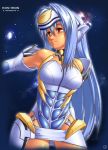  aerial_rave android blue_hair gloves kos-mos long_hair orange_eyes solo space visor xenosaga xenosaga_episode_i 