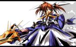  alternate_costume alternate_weapon angry armor delusion_overdose dress fingerless_gloves gloves huge_weapon letterboxed magical_girl mahou_shoujo_lyrical_nanoha mahou_shoujo_lyrical_nanoha_the_movie_1st matsuno_canel mecha mecha_musume open_mouth orange_hair purple_eyes shadow shield short_twintails solo standing takamachi_nanoha twintails wallpaper weapon 