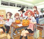  classroom halloween hat jack-o-lantern pumpkin pumpkins saimon school_uniform witch_hat 