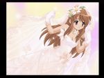  bridal_veil bride brown_eyes brown_hair cap dress flower gloves long_hair suzumiya_haruhi_no_yuuutsu veil wedding_dress 