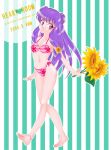  amm_kan barefoot bikini double_buns flower long_hair purple_hair ranma_1/2 red_eyes shampoo_(ranma_1/2) sunflower swimsuit 