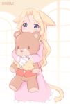  animal_ears blue_eyes blush doll doll_hug dress hug long_hair original shisui stuffed_animal stuffed_toy tail teddy_bear 
