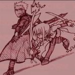  archerko fate/stay_night fate_(series) kanshou_&amp;_bakuya lowres monochrome red sketch sword watermark weapon 