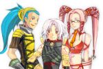  .hack//g.u. .hack//games bare_shoulders blue_hair brown_eyes facial_mark forehead_mark glasses haseo kuhn lowres midriff necktie pi pink_hair red_eyes silver_hair smile strap tattoo twintails white_hair yellow_eyes 