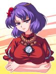  breasts crossed_arms hairband hanaduka hanazuka_ryouji mirror nyanya purple_eyes purple_hair short_hair touhou violet_eyes yasaka_kanako 