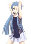  blue_hair blunt_bangs hair_tubes kannagi long_hair miniskirt nagi sasai_saki skirt wink 