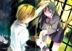  green_hair highres higurashi_no_naku_koro_ni houjou_satoshi long_hair ruroo school_uniform short_hair sonozaki_shion tears 