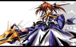  alternate_costume alternate_weapon angry armor delusion_overdose dress fingerless_gloves gloves huge_weapon letterboxed magical_girl mahou_shoujo_lyrical_nanoha mahou_shoujo_lyrical_nanoha_movie mahou_shoujo_lyrical_nanoha_the_movie_1st matsuno_canel mecha mecha_musume open_mouth orange_hair purple_eyes raising_heart shadow shield short_twintails solo standing takamachi_nanoha twintails wallpaper weapon 