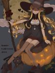  cat halloween hat matsurika original pointy_ears pumpkin pumpkins red_eyes thigh-highs thighhighs witch_hat zettai_ryouiki 