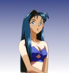  blue_hair cel earrings highres jewelry makibi_kiyone tan tanline tenchi_muyo tenchi_muyou! tenchi_muyou!_uchuu_hen 