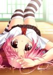  izumi_makoto lying original pink_hair school_uniform striped striped_legwear striped_thighhighs thigh-highs thighhighs 