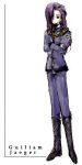  boots guiliam_jeager lowres male military military_uniform purple_hair solo super_robot_wars super_robot_wars_original_generation uniform 